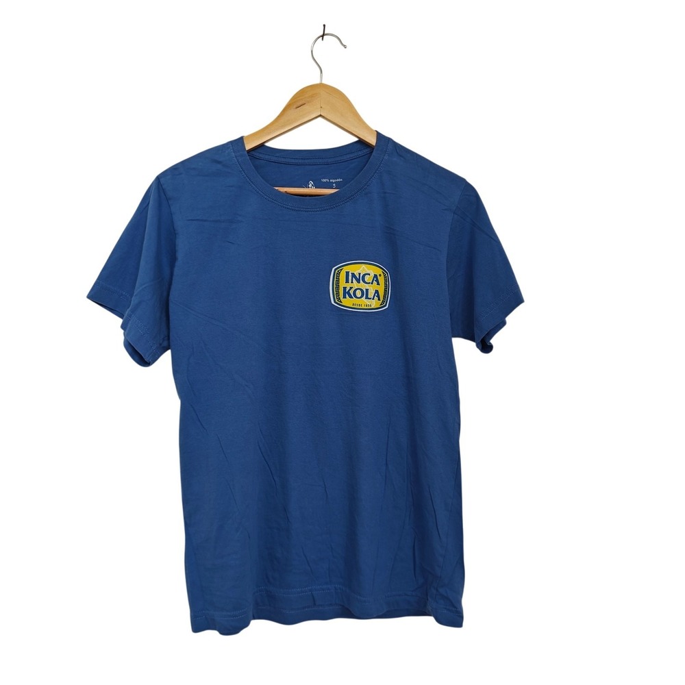 Inca Kola Graphic Tee Blue Double Sided Logo Peru Soda T-Shirt Size S